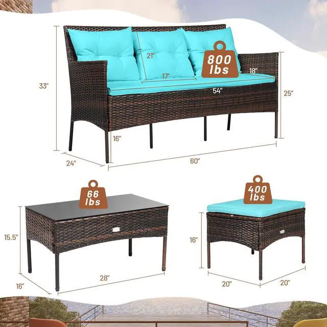 Alt view image 3 of 7 - SlickBlue 3 Pieces Patio Furniture Sectional Set with 5 Cozy Seat and Back Cushions
