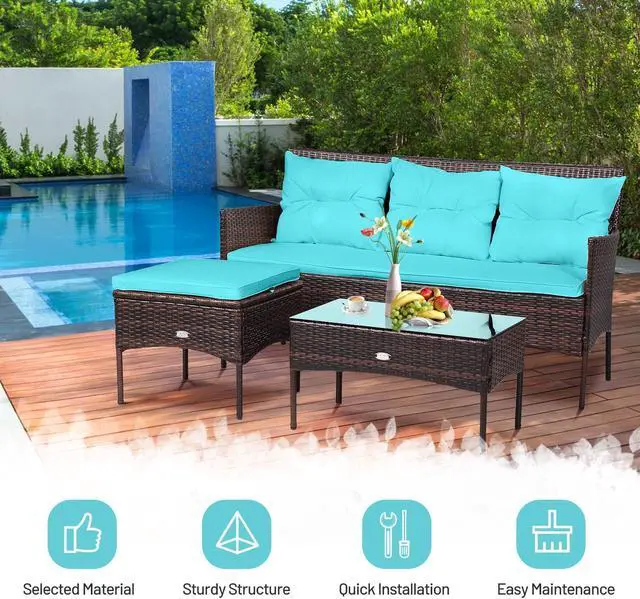 Alt view image 4 of 7 - SlickBlue 3 Pieces Patio Furniture Sectional Set with 5 Cozy Seat and Back Cushions