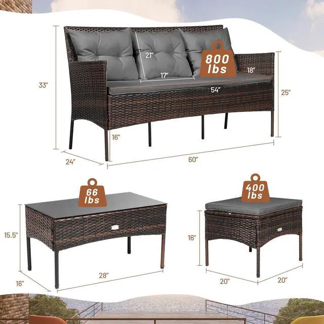Alt view image 3 of 7 - SlickBlue 3 Pieces Patio Furniture Sectional Set with 5 Cozy Seat and Back Cushions