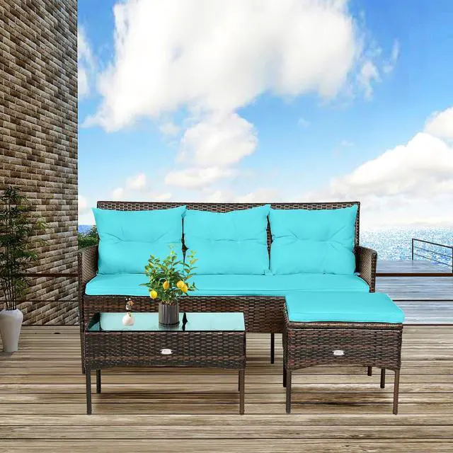 Alt view image 7 of 7 - SlickBlue 3 Pieces Patio Furniture Sectional Set with 5 Cozy Seat and Back Cushions