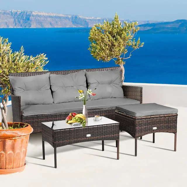 Alt view image 2 of 7 - SlickBlue 3 Pieces Patio Furniture Sectional Set with 5 Cozy Seat and Back Cushions