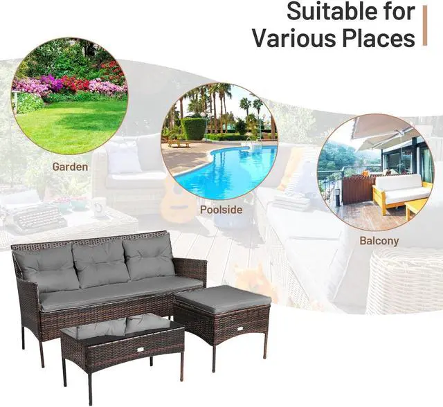 Alt view image 5 of 7 - SlickBlue 3 Pieces Patio Furniture Sectional Set with 5 Cozy Seat and Back Cushions