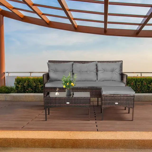 Alt view image 6 of 7 - SlickBlue 3 Pieces Patio Furniture Sectional Set with 5 Cozy Seat and Back Cushions