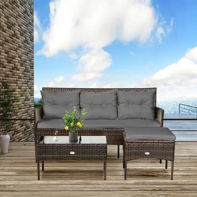 Alt view image 7 of 7 - SlickBlue 3 Pieces Patio Furniture Sectional Set with 5 Cozy Seat and Back Cushions