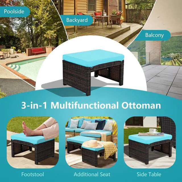 Alt view image 3 of 7 - SlickBlue 2 Pieces Patio Rattan Ottomans with Soft Cushion for Patio and Garden