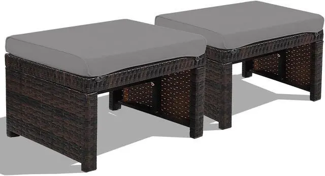 Alt view image 3 of 7 - SlickBlue 2 Pieces Patio Rattan Ottomans with Soft Cushion for Patio and Garden