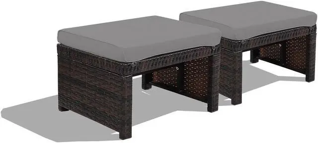 Main image of SlickBlue 2 Pieces Patio Rattan Ottomans with Soft Cushion for Patio and Garden