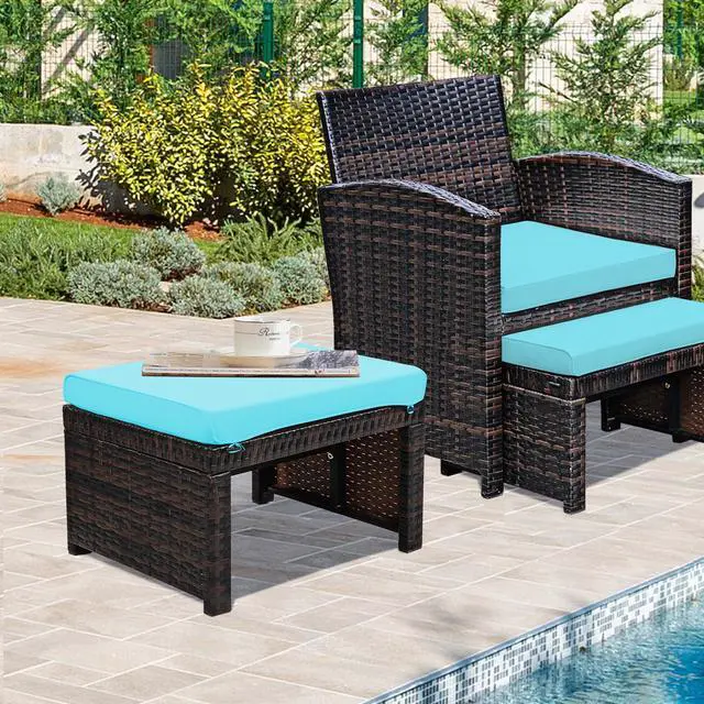 Alt view image 6 of 7 - SlickBlue 2 Pieces Patio Rattan Ottomans with Soft Cushion for Patio and Garden