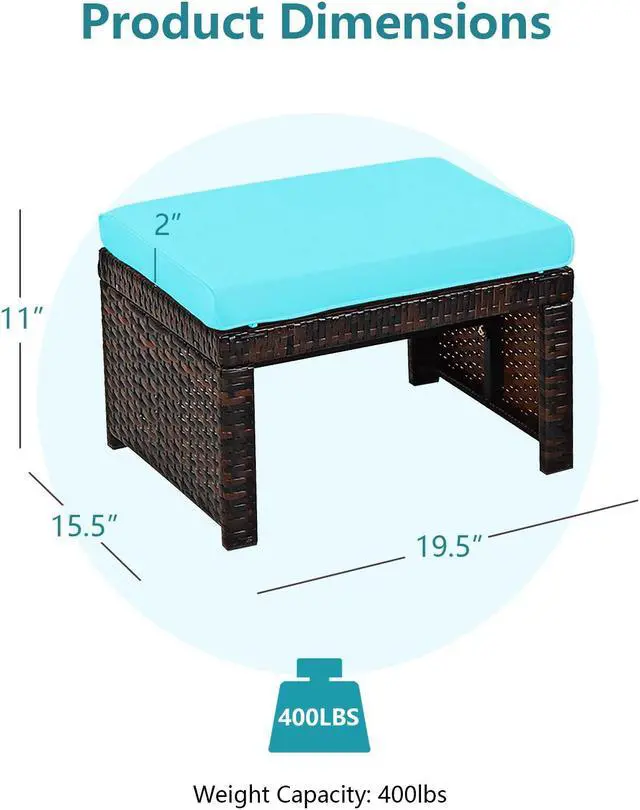 Alt view image 4 of 7 - SlickBlue 2 Pieces Patio Rattan Ottomans with Soft Cushion for Patio and Garden