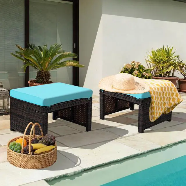 Alt view image 2 of 7 - SlickBlue 2 Pieces Patio Rattan Ottomans with Soft Cushion for Patio and Garden