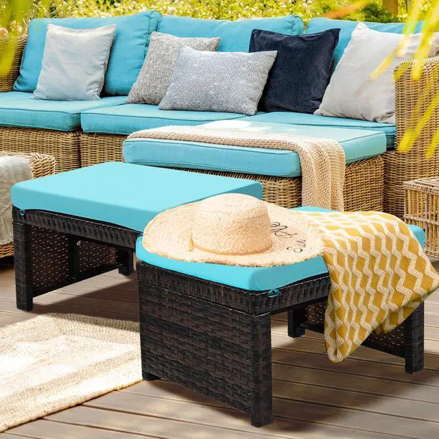 Alt view image 7 of 7 - SlickBlue 2 Pieces Patio Rattan Ottomans with Soft Cushion for Patio and Garden