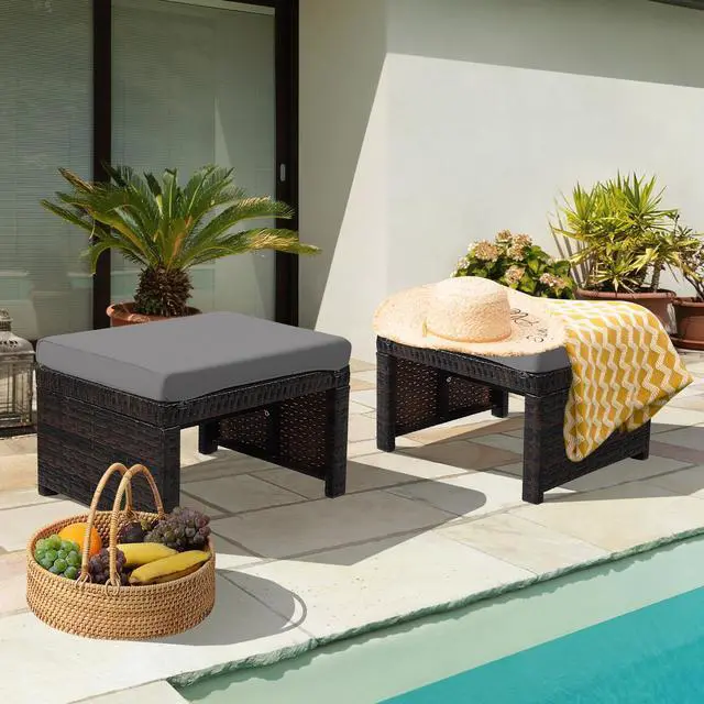 Alt view image 2 of 7 - SlickBlue 2 Pieces Patio Rattan Ottomans with Soft Cushion for Patio and Garden