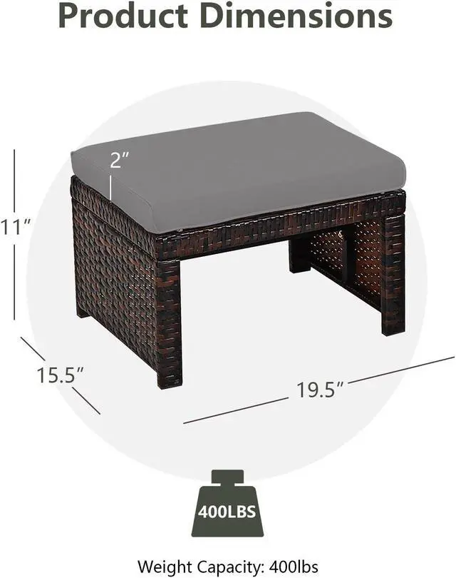 Alt view image 5 of 7 - SlickBlue 2 Pieces Patio Rattan Ottomans with Soft Cushion for Patio and Garden