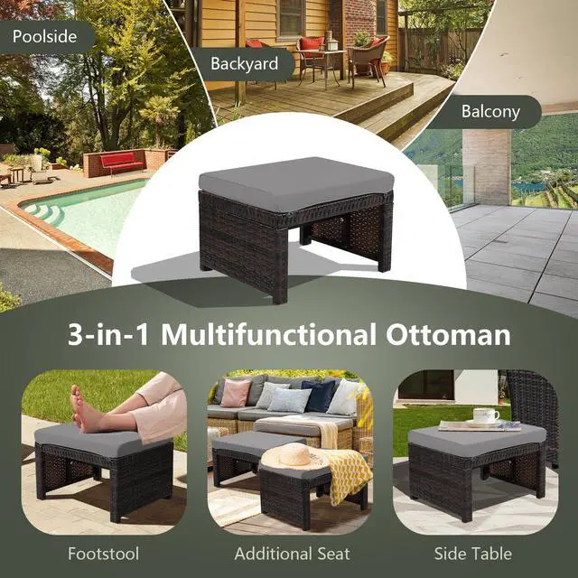 Alt view image 7 of 7 - SlickBlue 2 Pieces Patio Rattan Ottomans with Soft Cushion for Patio and Garden