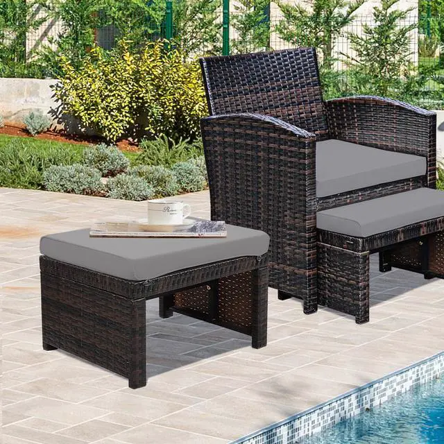 Alt view image 6 of 7 - SlickBlue 2 Pieces Patio Rattan Ottomans with Soft Cushion for Patio and Garden