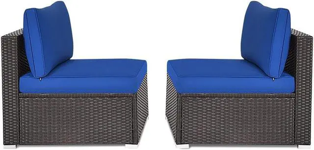 Alt view image 3 of 7 - SlickBlue 2 Pieces Patio Rattan Armless Sofa Set with 2 Cushions and 2 Pillows