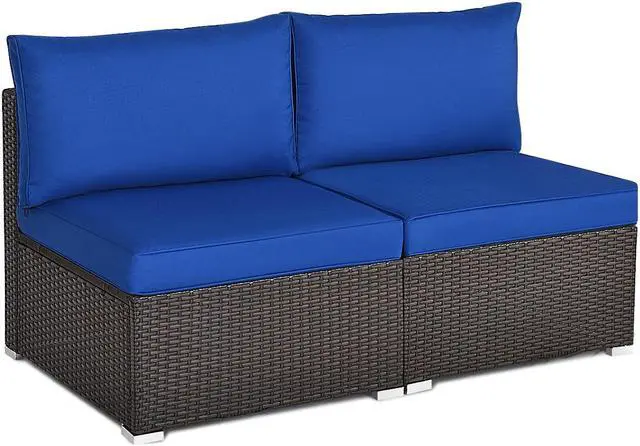 Main image of SlickBlue 2 Pieces Patio Rattan Armless Sofa Set with 2 Cushions and 2 Pillows