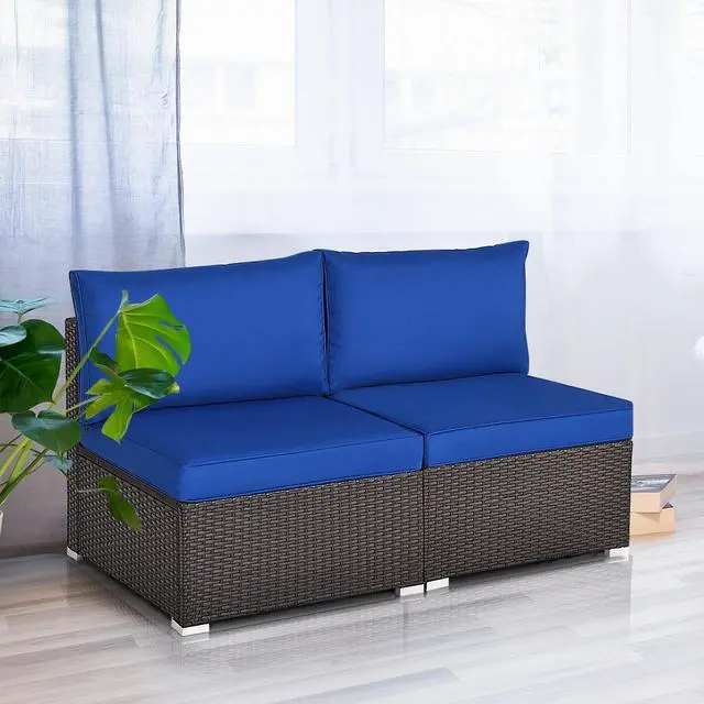 Alt view image 2 of 7 - SlickBlue 2 Pieces Patio Rattan Armless Sofa Set with 2 Cushions and 2 Pillows