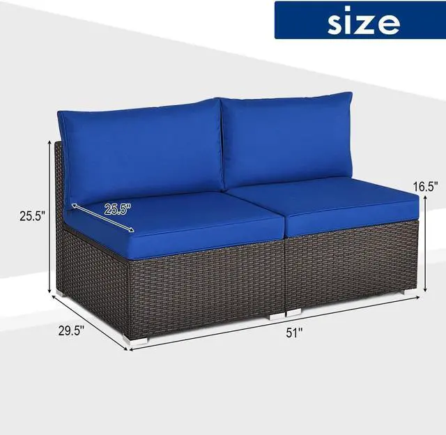 Alt view image 5 of 7 - SlickBlue 2 Pieces Patio Rattan Armless Sofa Set with 2 Cushions and 2 Pillows