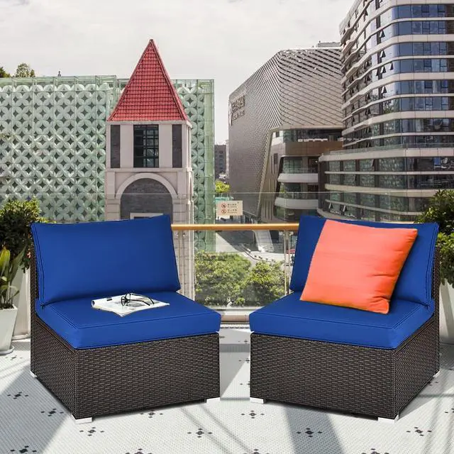 Alt view image 4 of 7 - SlickBlue 2 Pieces Patio Rattan Armless Sofa Set with 2 Cushions and 2 Pillows