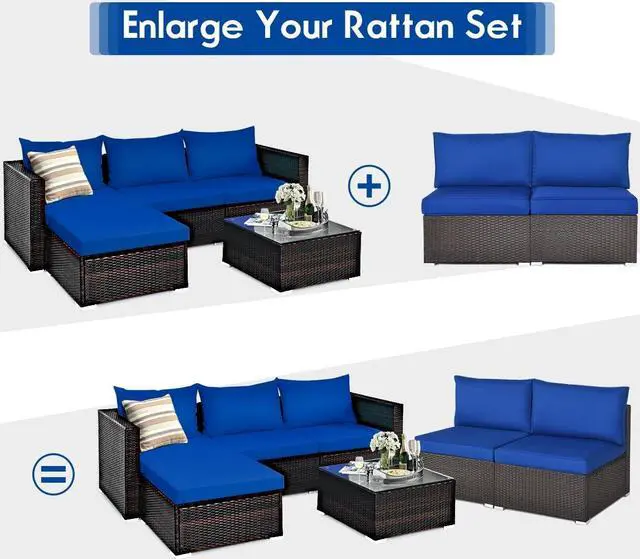 Alt view image 7 of 7 - SlickBlue 2 Pieces Patio Rattan Armless Sofa Set with 2 Cushions and 2 Pillows