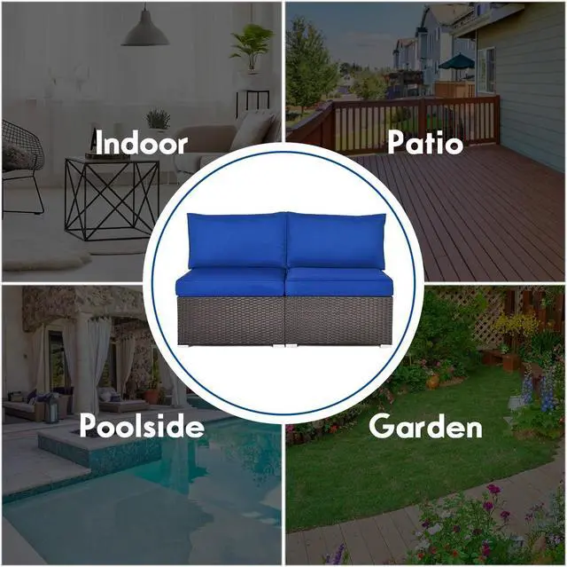 Alt view image 6 of 7 - SlickBlue 2 Pieces Patio Rattan Armless Sofa Set with 2 Cushions and 2 Pillows