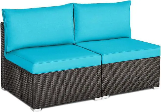 Main image of SlickBlue 2 Pieces Patio Rattan Armless Sofa Set with 2 Cushions and 2 Pillows