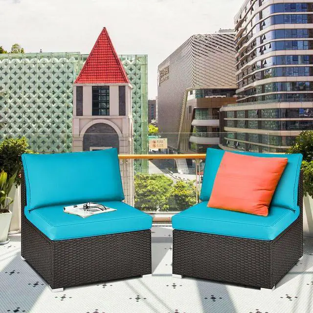 Alt view image 4 of 7 - SlickBlue 2 Pieces Patio Rattan Armless Sofa Set with 2 Cushions and 2 Pillows