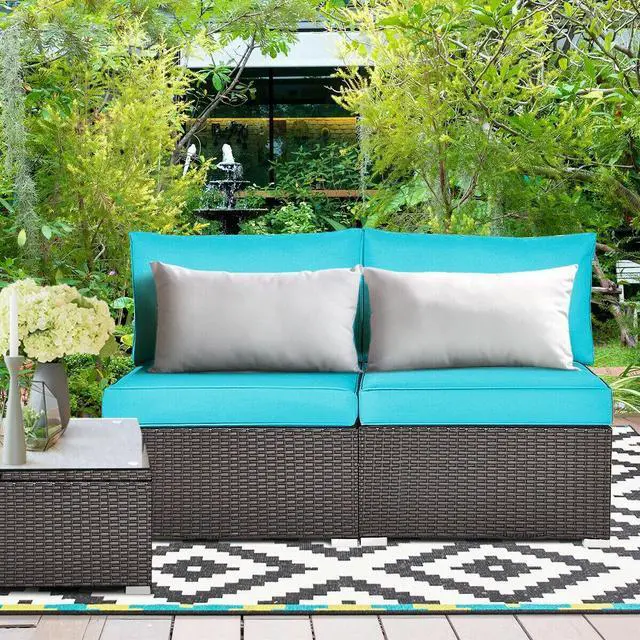 Alt view image 2 of 7 - SlickBlue 2 Pieces Patio Rattan Armless Sofa Set with 2 Cushions and 2 Pillows