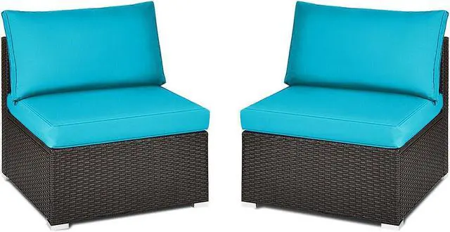 Alt view image 3 of 7 - SlickBlue 2 Pieces Patio Rattan Armless Sofa Set with 2 Cushions and 2 Pillows