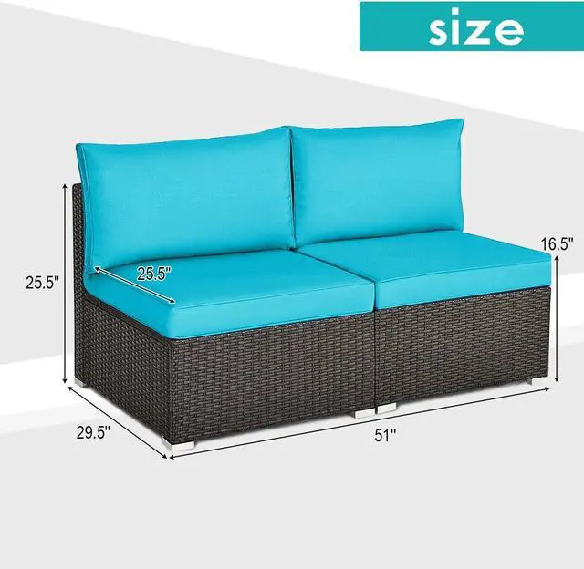 Alt view image 5 of 7 - SlickBlue 2 Pieces Patio Rattan Armless Sofa Set with 2 Cushions and 2 Pillows