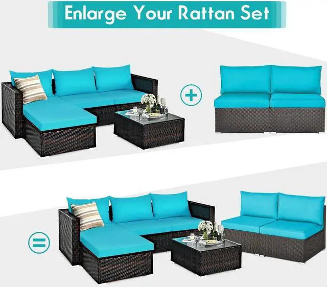 Alt view image 7 of 7 - SlickBlue 2 Pieces Patio Rattan Armless Sofa Set with 2 Cushions and 2 Pillows