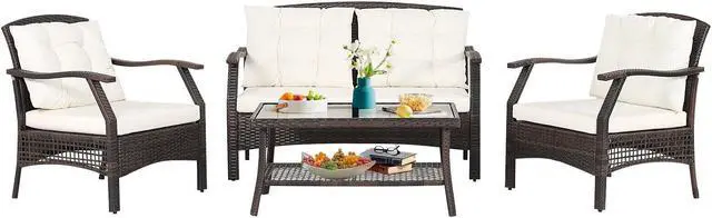 Main image of SlickBlue 4 Pieces Outdoor Rattan Conversation Set with Protective Cover