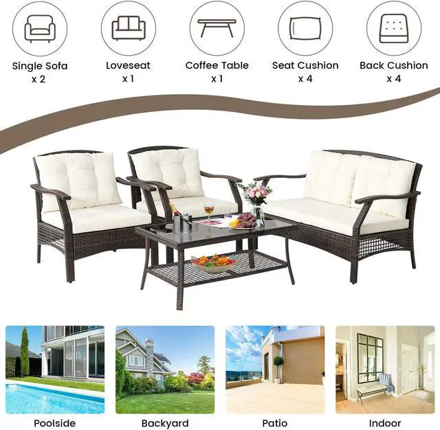 Alt view image 4 of 7 - SlickBlue 4 Pieces Outdoor Rattan Conversation Set with Protective Cover