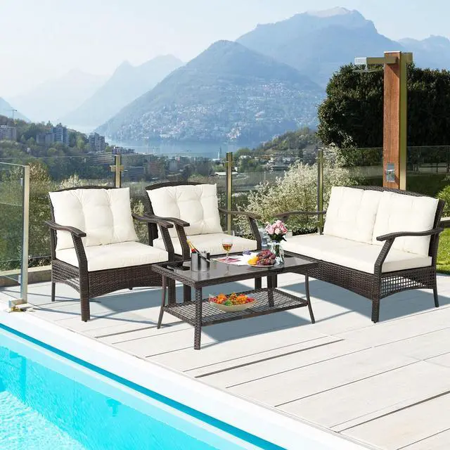 Alt view image 6 of 7 - SlickBlue 4 Pieces Outdoor Rattan Conversation Set with Protective Cover