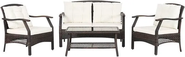 Alt view image 3 of 7 - SlickBlue 4 Pieces Outdoor Rattan Conversation Set with Protective Cover