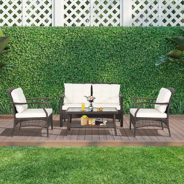 Alt view image 2 of 7 - SlickBlue 4 Pieces Outdoor Rattan Conversation Set with Protective Cover