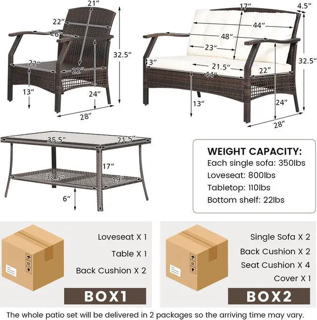 Alt view image 5 of 7 - SlickBlue 4 Pieces Outdoor Rattan Conversation Set with Protective Cover