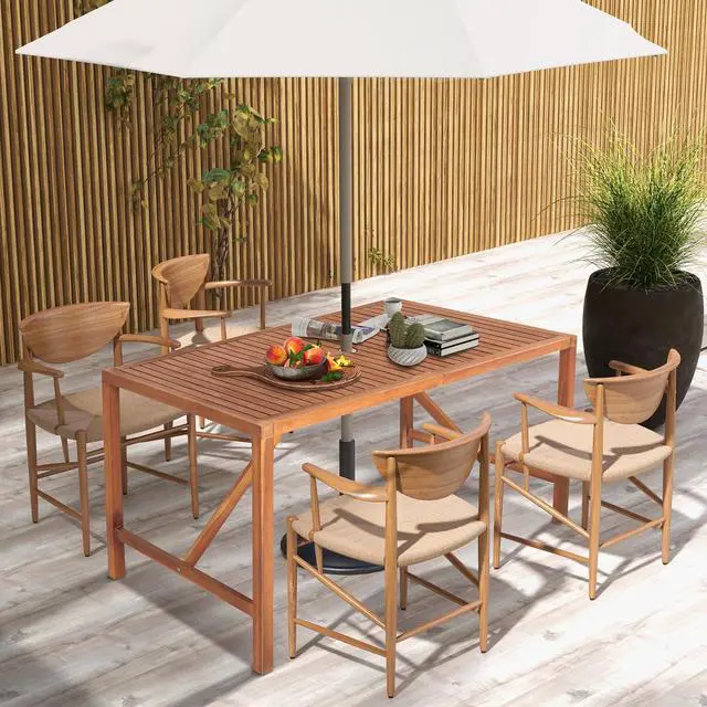 Alt view image 2 of 7 - SlickBlue 55 Inch Patio Rectangular Acacia Wood Dining Table with Umbrella Hole