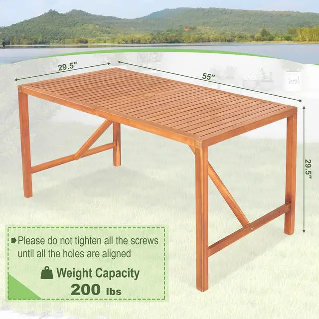 Alt view image 5 of 7 - SlickBlue 55 Inch Patio Rectangular Acacia Wood Dining Table with Umbrella Hole