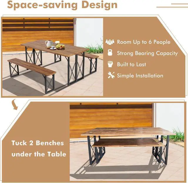 Alt view image 4 of 7 - SlickBlue 6-Person Outdoor Patio Dining Table Set with 2 Inch Umbrella Hole