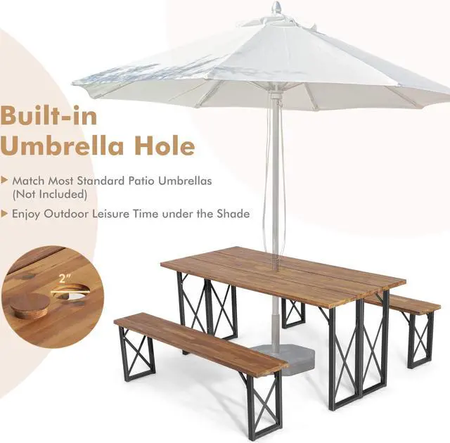 Alt view image 6 of 7 - SlickBlue 6-Person Outdoor Patio Dining Table Set with 2 Inch Umbrella Hole