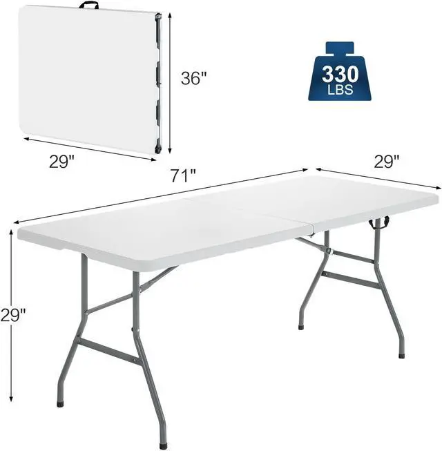 Alt view image 7 of 7 - SlickBlue Portable Folding Camping Table with Carrying Handle for Picnic-White