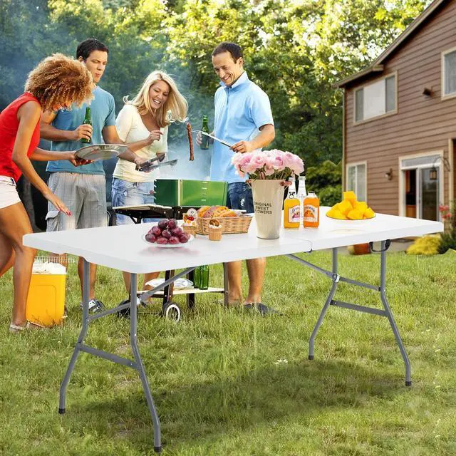 Alt view image 3 of 7 - SlickBlue Portable Folding Camping Table with Carrying Handle for Picnic-White