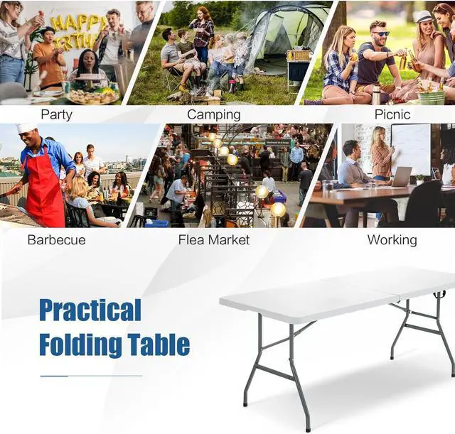 Alt view image 4 of 7 - SlickBlue Portable Folding Camping Table with Carrying Handle for Picnic-White