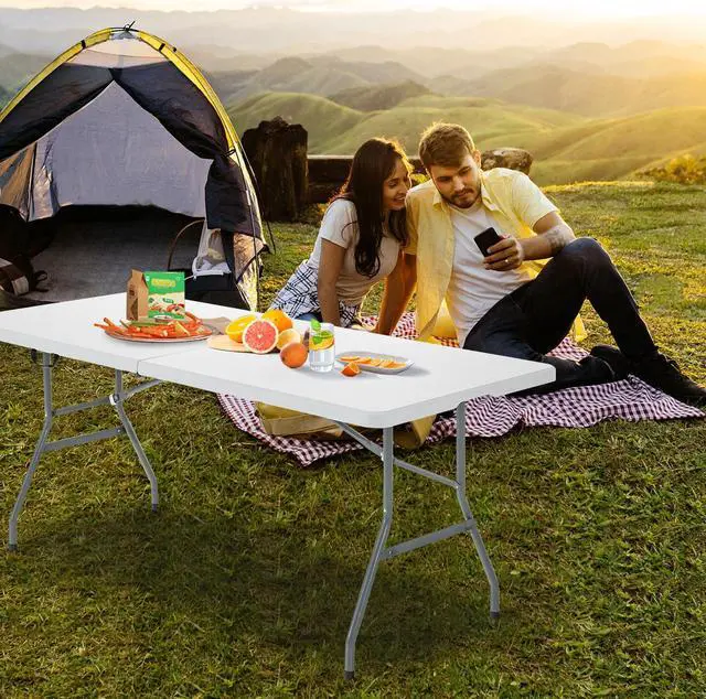 Alt view image 2 of 7 - SlickBlue Portable Folding Camping Table with Carrying Handle for Picnic-White