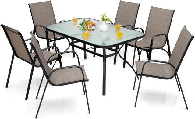 Alt view image 3 of 7 - SlickBlue 7-Piece Patio Dining Set with 6 Stackable Chairs