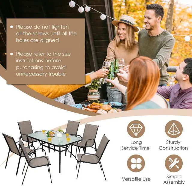 Alt view image 2 of 7 - SlickBlue 7-Piece Patio Dining Set with 6 Stackable Chairs