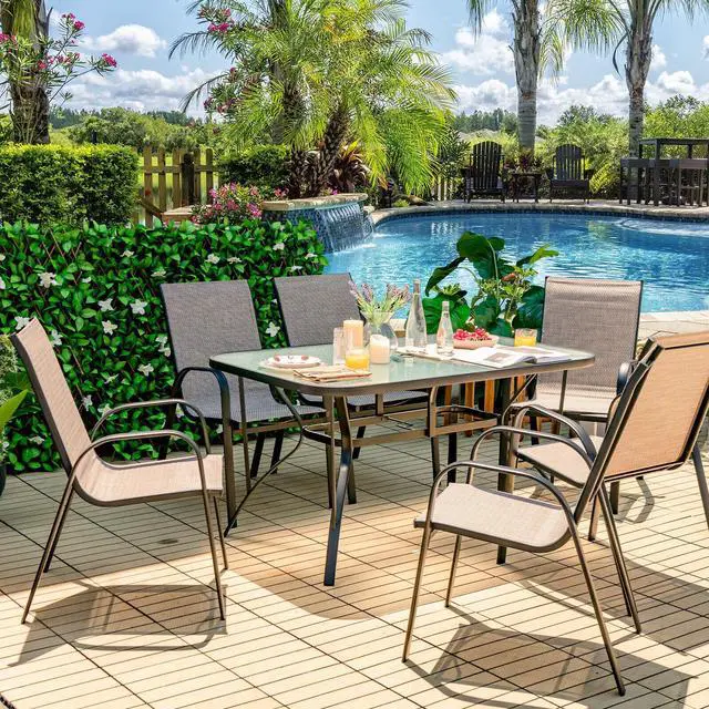 Alt view image 4 of 7 - SlickBlue 7-Piece Patio Dining Set with 6 Stackable Chairs