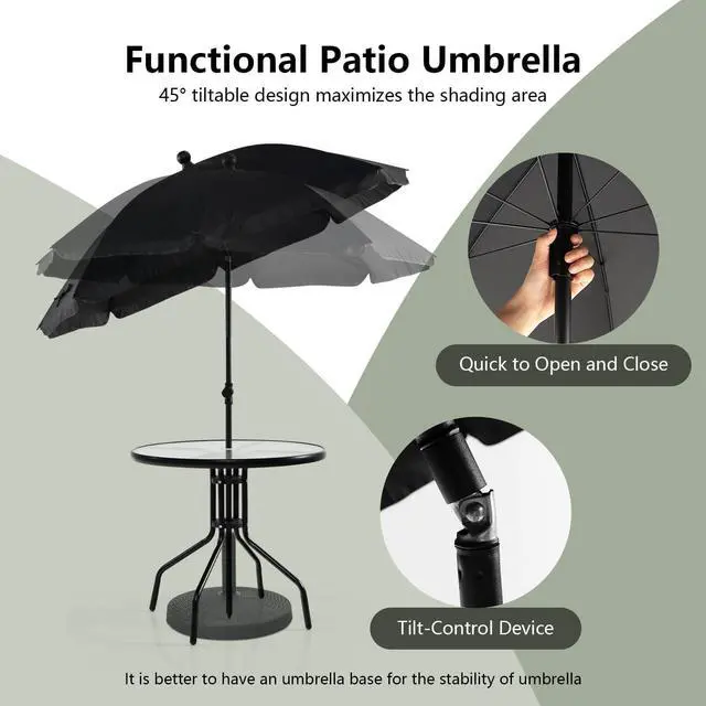 Alt view image 2 of 7 - SlickBlue 6 Pieces Patio Dining Set Folding Chairs Glass Table Tilt Umbrella for Garden